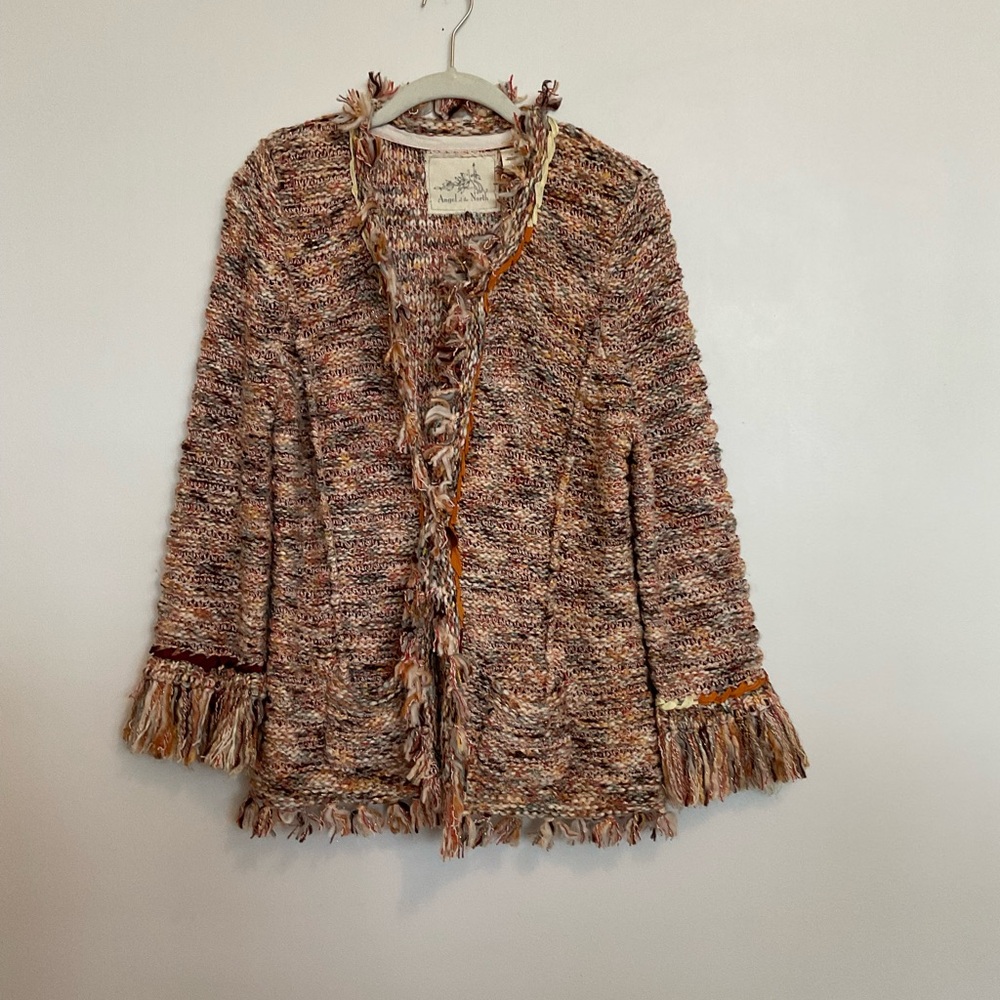 Multi color sweater with fringe.
